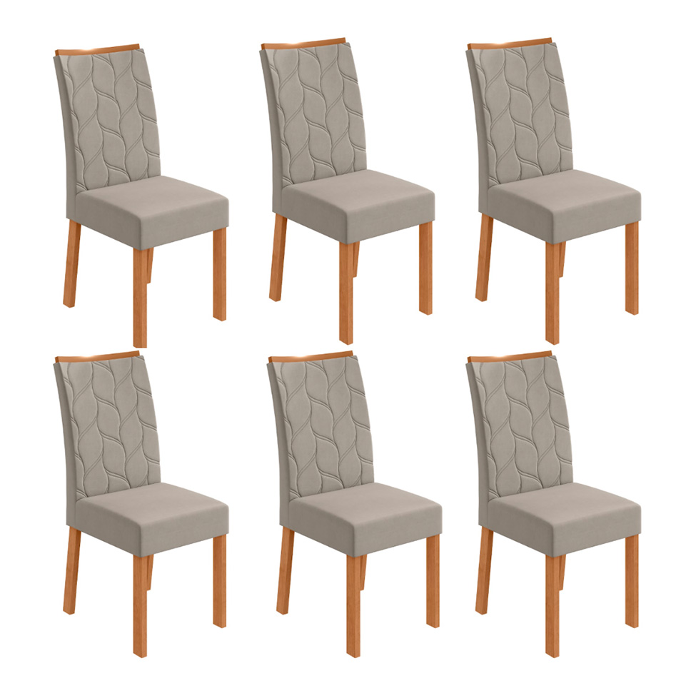 Conjunto com 6 Cadeiras Rayla Veludo Capuccino e Amêndoa