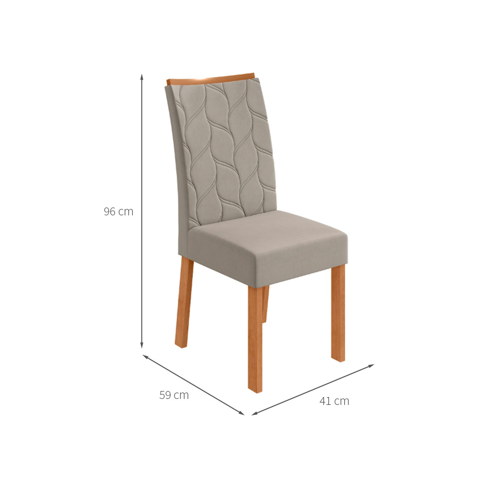 Conjunto com 6 Cadeiras Rayla Veludo Capuccino e Amêndoa