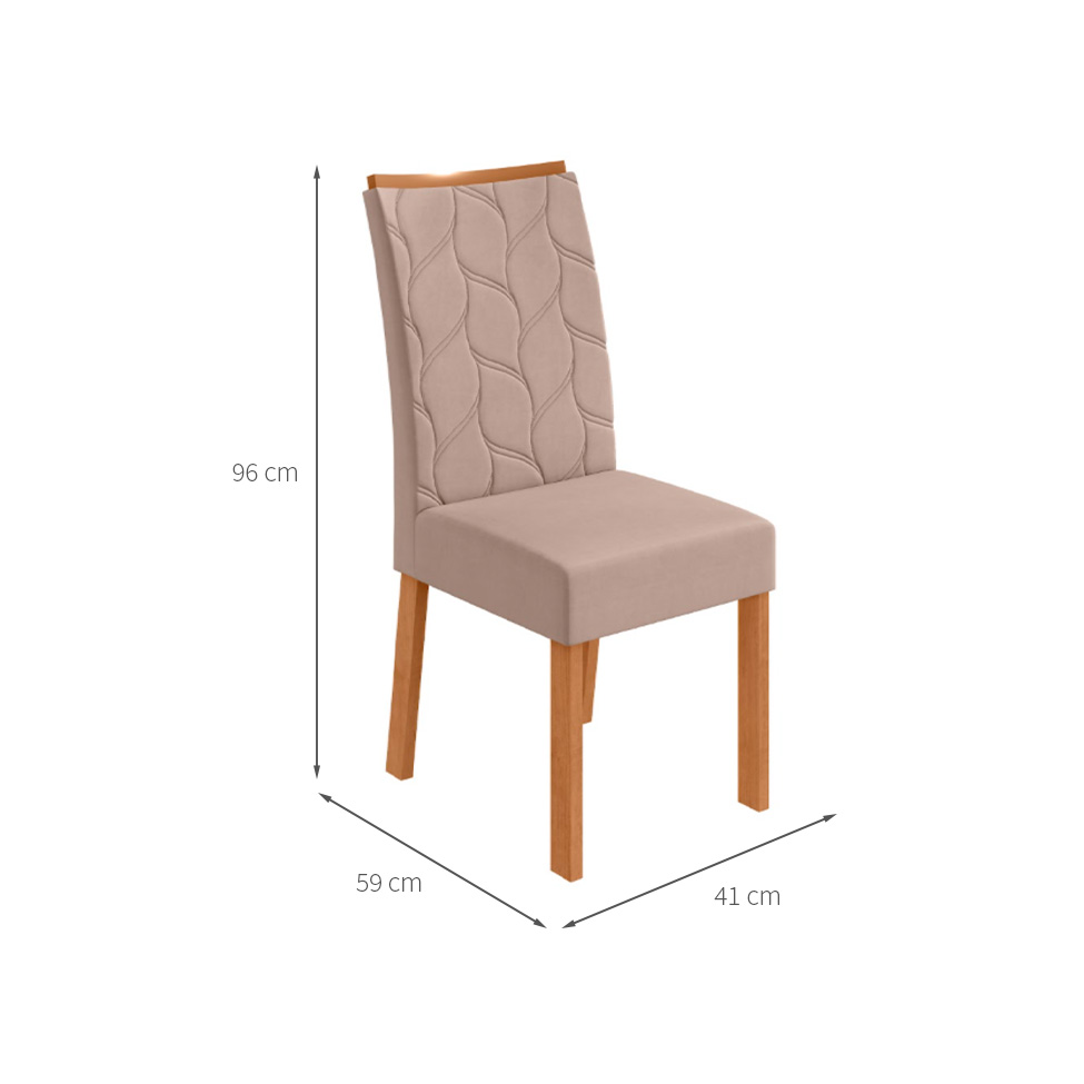 Conjunto com 6 Cadeiras Rayla Veludo Creme e Amêndoa