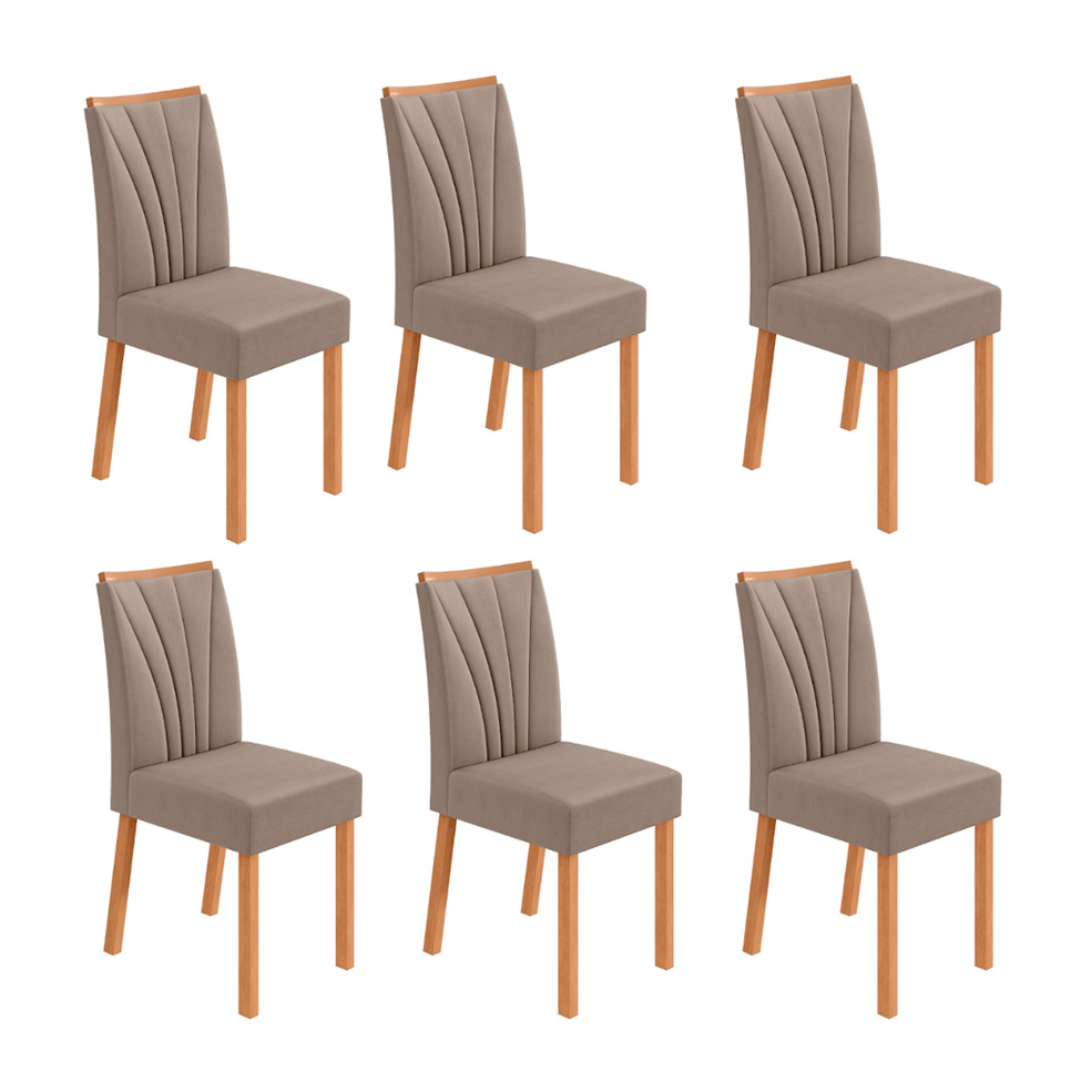 Conjunto com 6 Cadeiras Tessera Suede Bege e Amêndoa