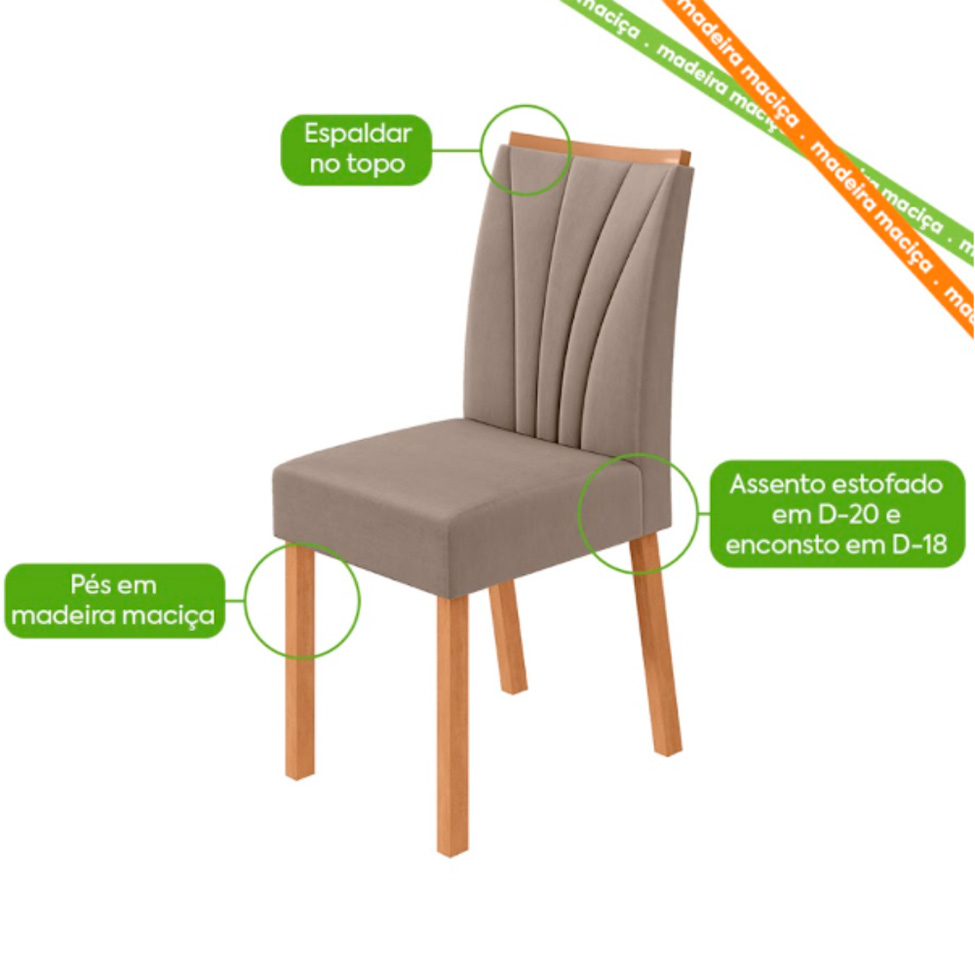 Conjunto com 6 Cadeiras Tessera Suede Bege e Amêndoa