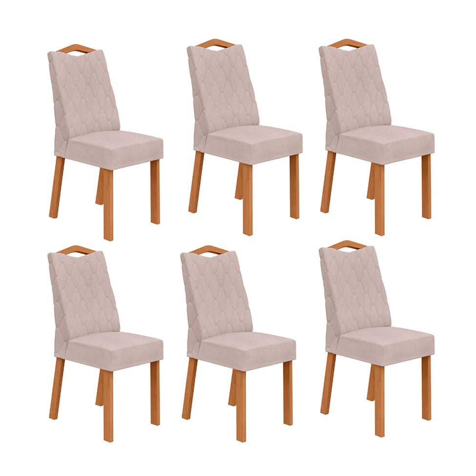 Conjunto com 6 Cadeiras Vênus Bouclé Bege e Amêndoa