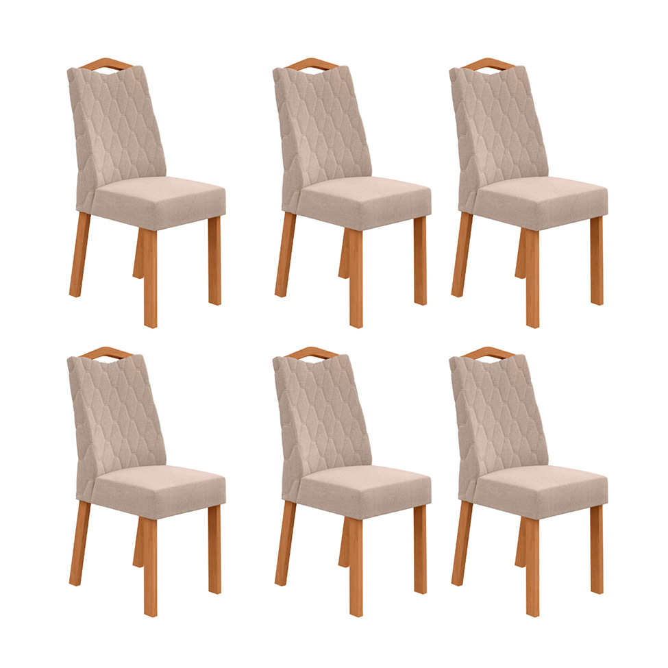 Conjunto com 6 Cadeiras Vênus Linho Bege e Amêndoa