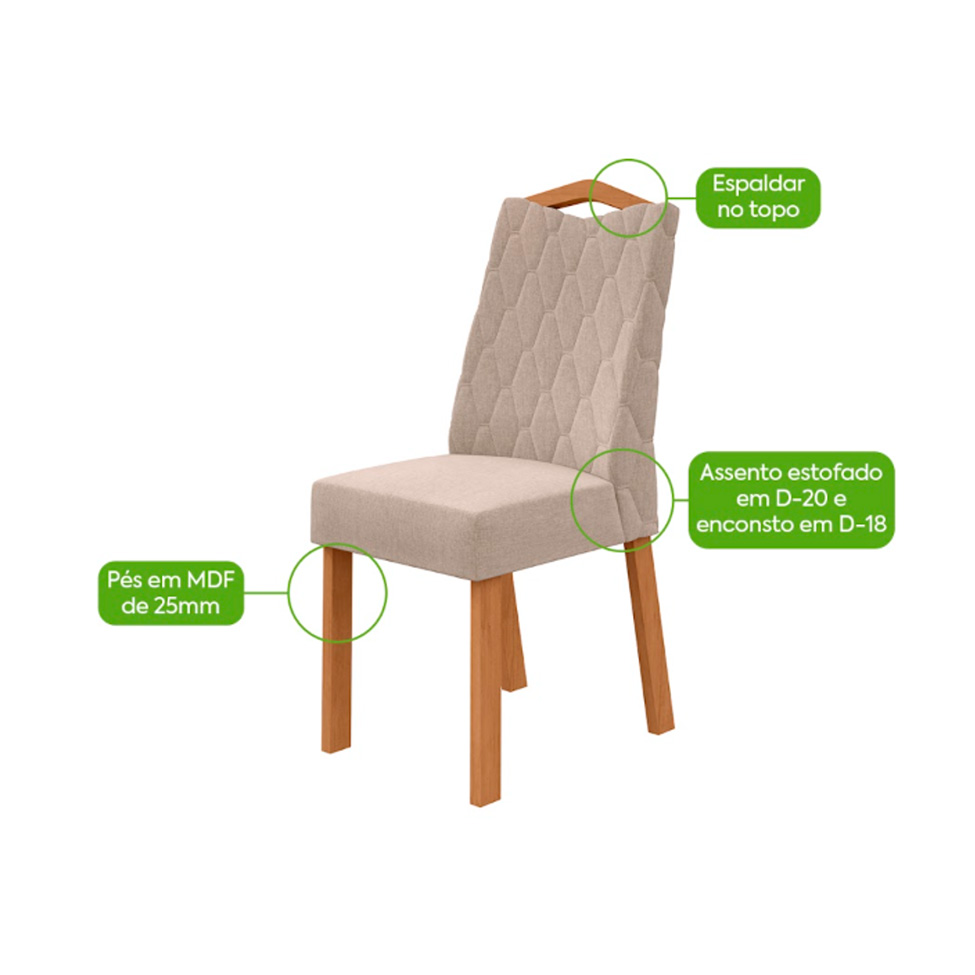 Conjunto com 6 Cadeiras Vênus Linho Bege e Amêndoa