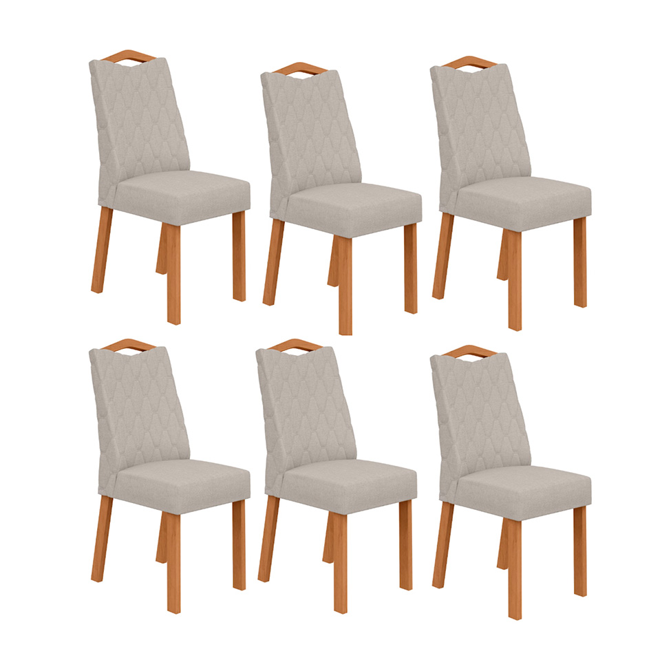 Conjunto com 6 Cadeiras Vênus Linho Cinza e Amêndoa