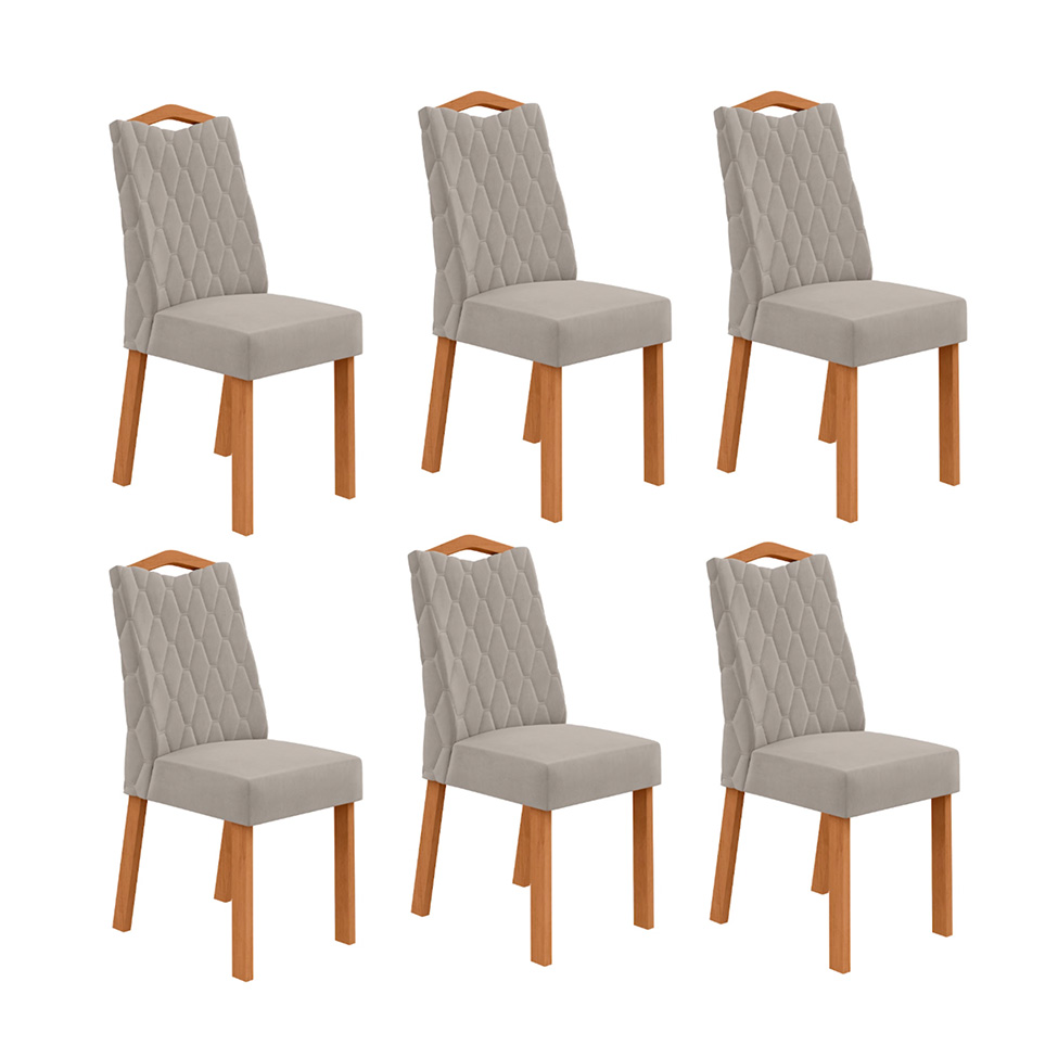 Conjunto com 6 Cadeiras Vênus Veludo Capuccino e Amêndoa