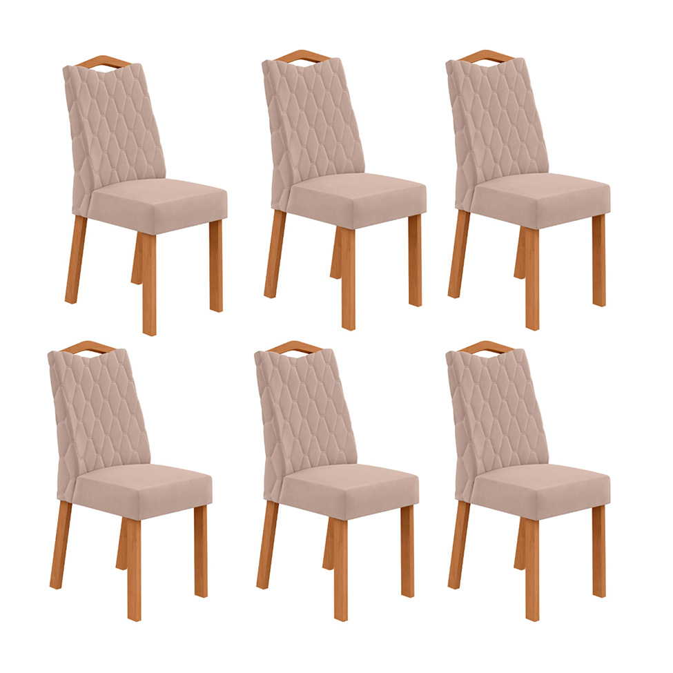 Conjunto com 6 Cadeiras Vênus Veludo Creme e Amêndoa