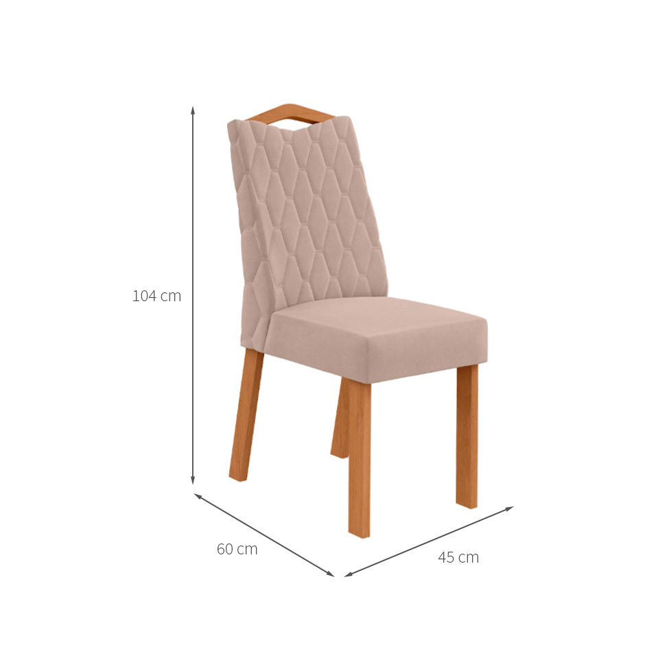 Conjunto com 6 Cadeiras Vênus Veludo Creme e Amêndoa