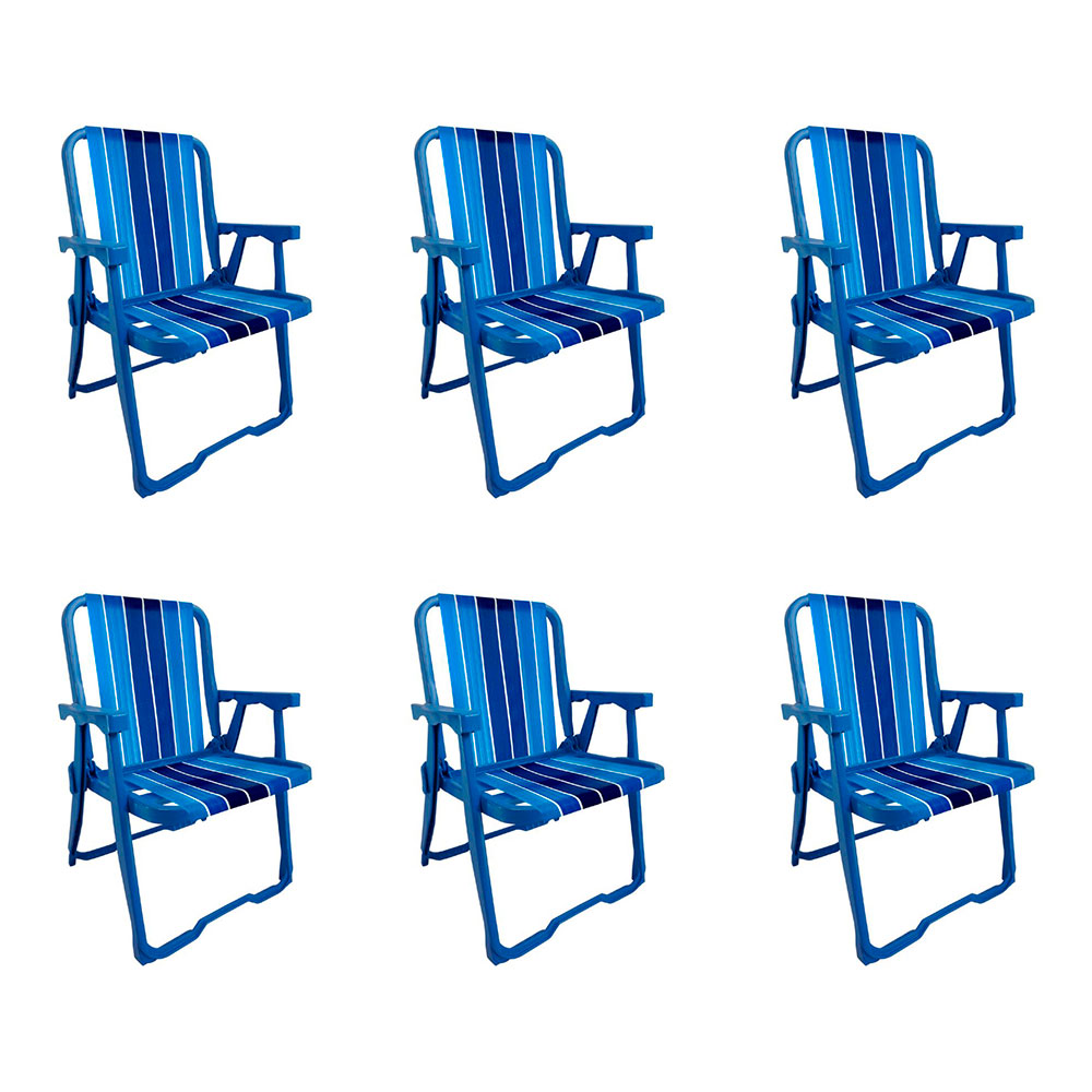 Conjunto com 6 Cadeiras de Praia Peruíbe Azul