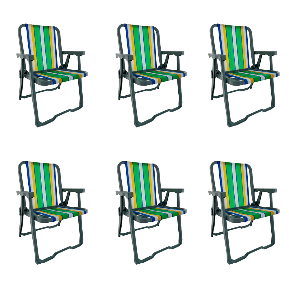 Conjunto com 6 Cadeiras de Praia Peruíbe Cinza