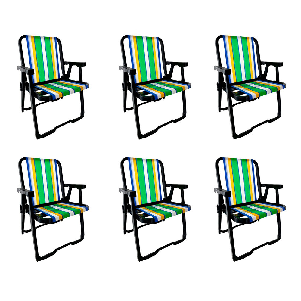 Conjunto com 6 Cadeiras de Praia Peruíbe Preto