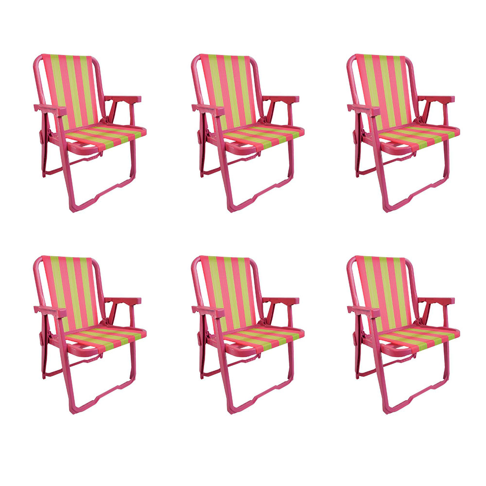 Conjunto com 6 Cadeiras de Praia Peruíbe Rosa