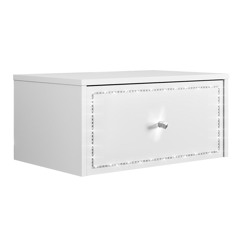 Conjunto com Mesa de Cabeceira e Penteadeira Suspensas Strass 3 Gavetas Branco
