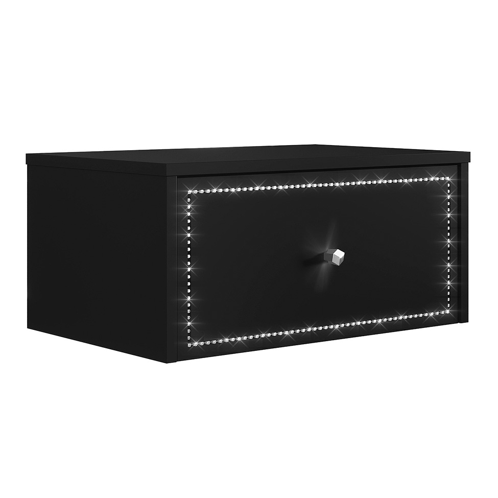 Conjunto com Mesa de Cabeceira e Penteadeira Suspensas Strass 3 Gavetas Preto