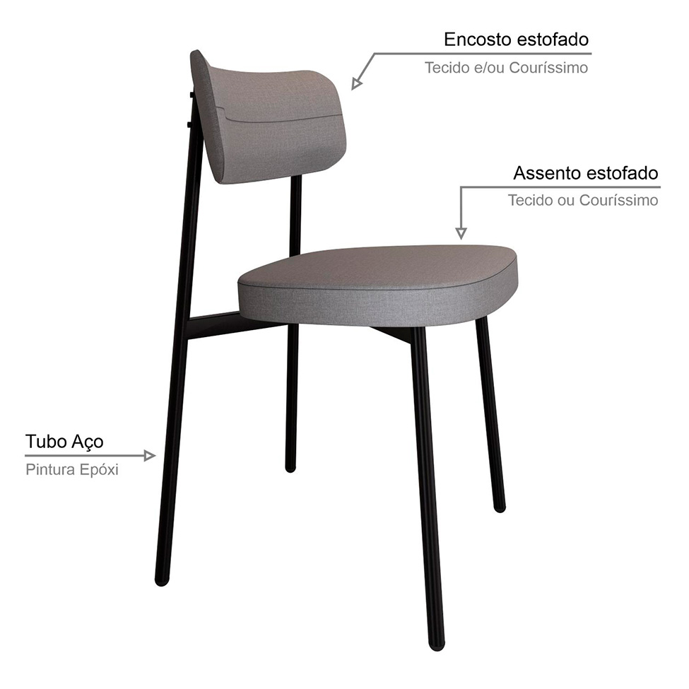 Conjunto de 2 Cadeiras Alloa Cinza Claro e Preta
