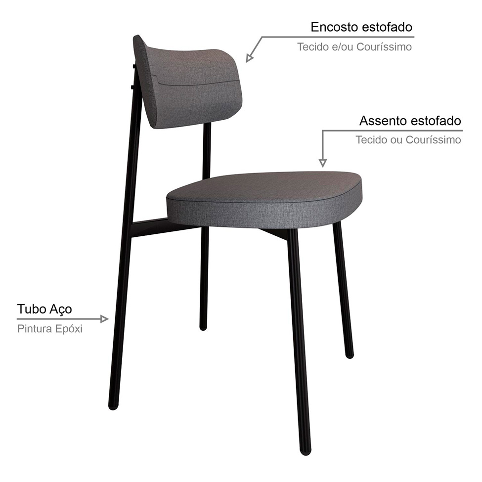 Conjunto de 2 Cadeiras Alloa Cinza e Preta