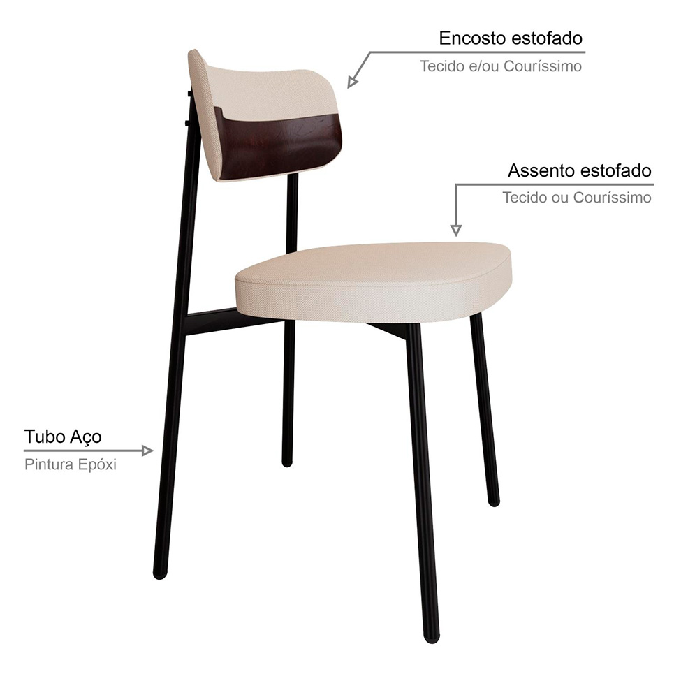 Conjunto de 2 Cadeiras Alloa com Detalhe Marrom Polipropileno Branca