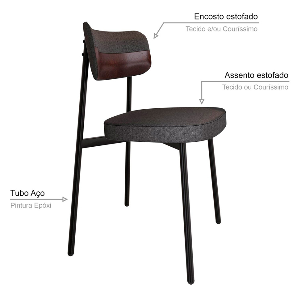 Conjunto de 2 Cadeiras Alloa com Detalhe Marrom Polipropileno Grafite