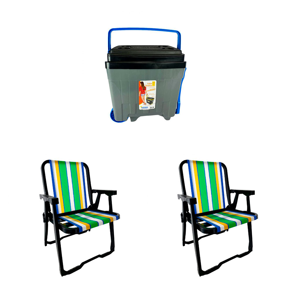 Conjunto de 2 Cadeiras de Praia Perúibe Preto com Caixa Térmica 34 L