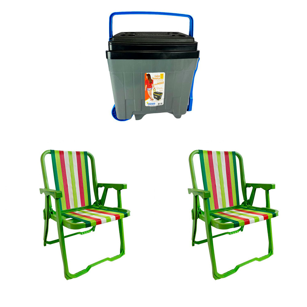Conjunto de 2 Cadeiras de Praia Perúibe Verde com Caixa Térmica 34 L