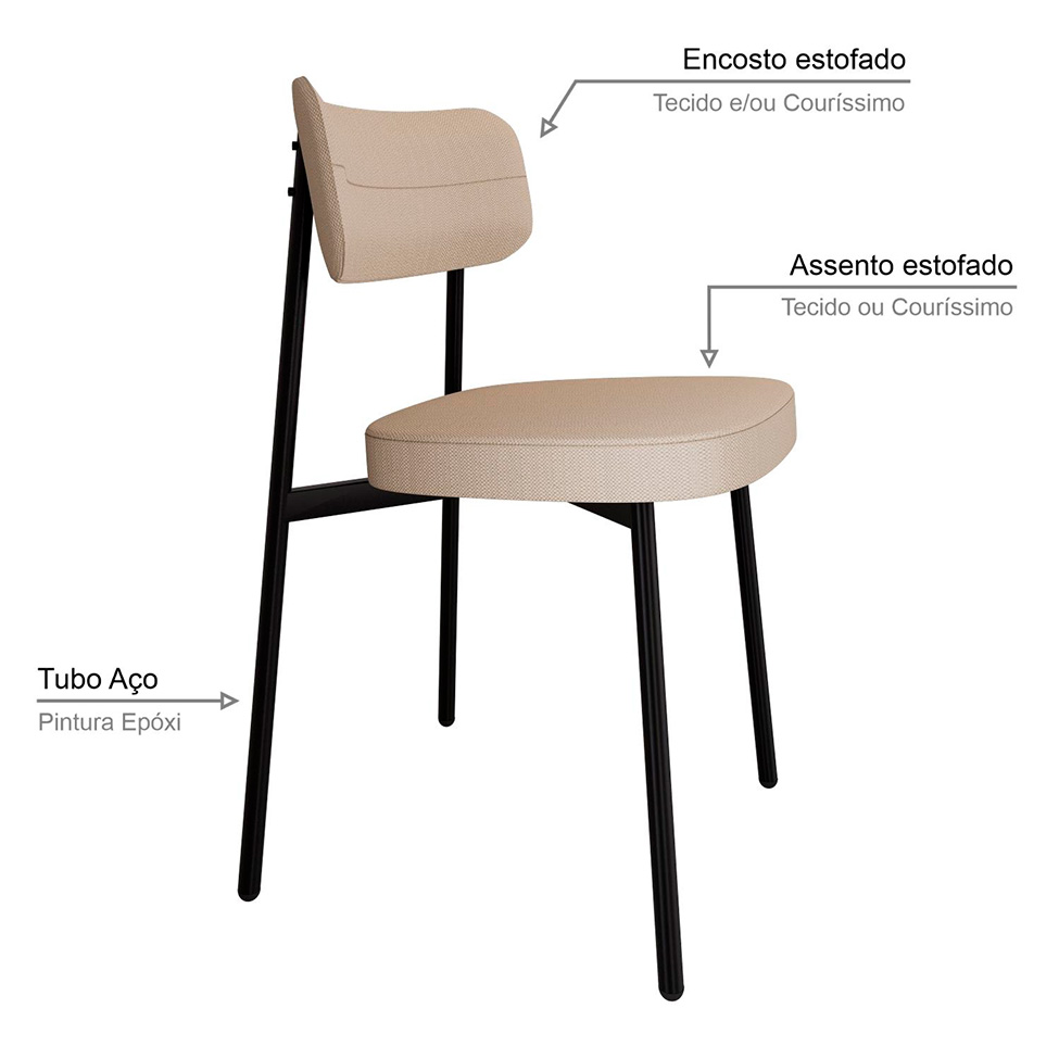 Conjunto de 4 Cadeiras Alloa Areia e Preta