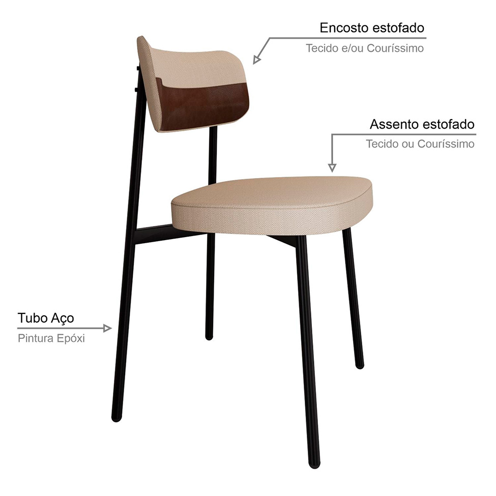 Conjunto de 4 Cadeiras Alloa com Detalhe Marrom Polipropileno Areia