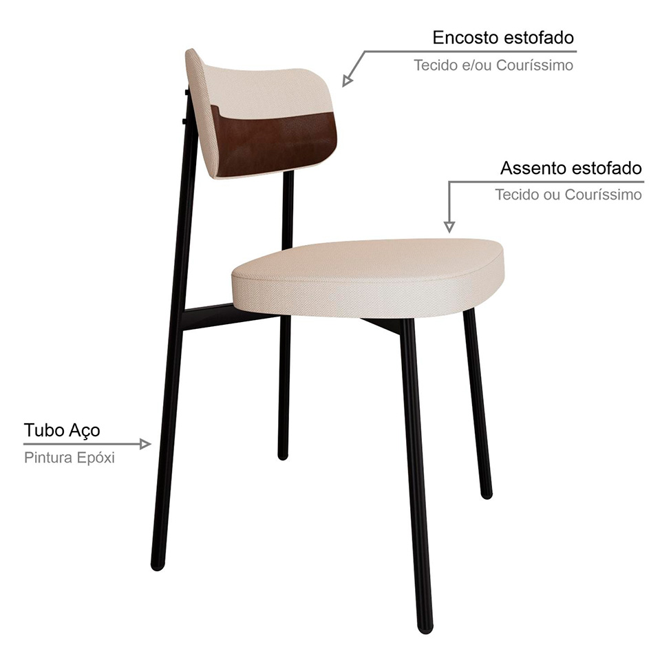 Conjunto de 4 Cadeiras Alloa com Detalhe Marrom Polipropileno Branca