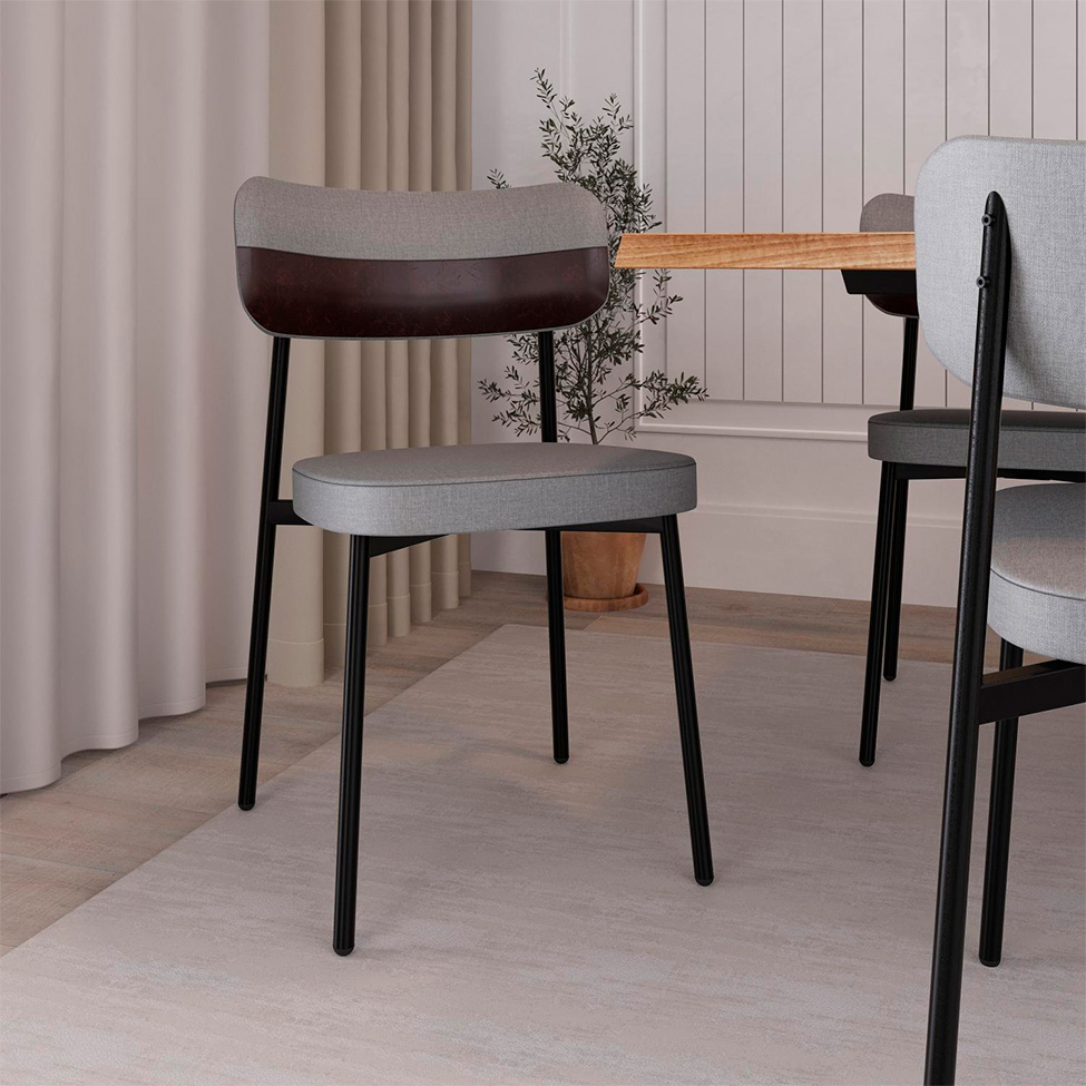 Conjunto de 4 Cadeiras Alloa com Detalhe Marrom Polipropileno Cinza Claro e Preta