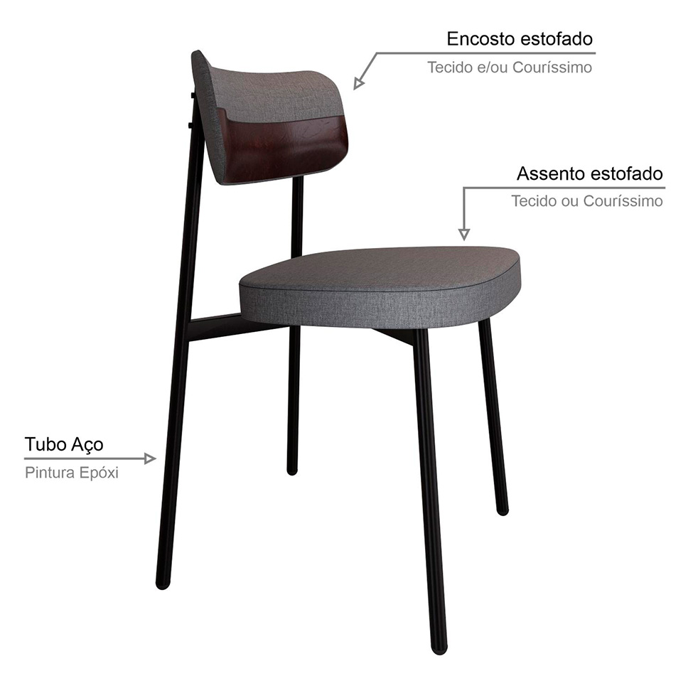 Conjunto de 4 Cadeiras Alloa com Detalhe Marrom Polipropileno Cinza e Preta