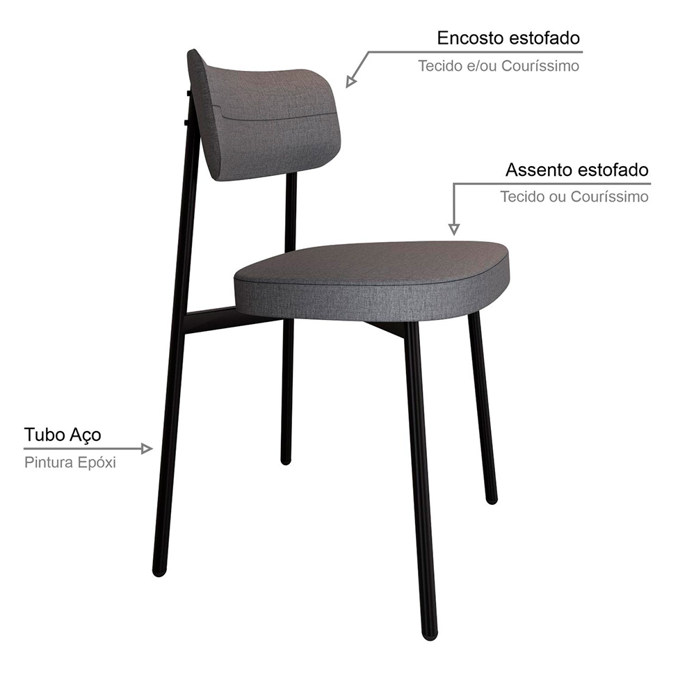 Conjunto de 6 Cadeiras Alloa Cinza e Preta