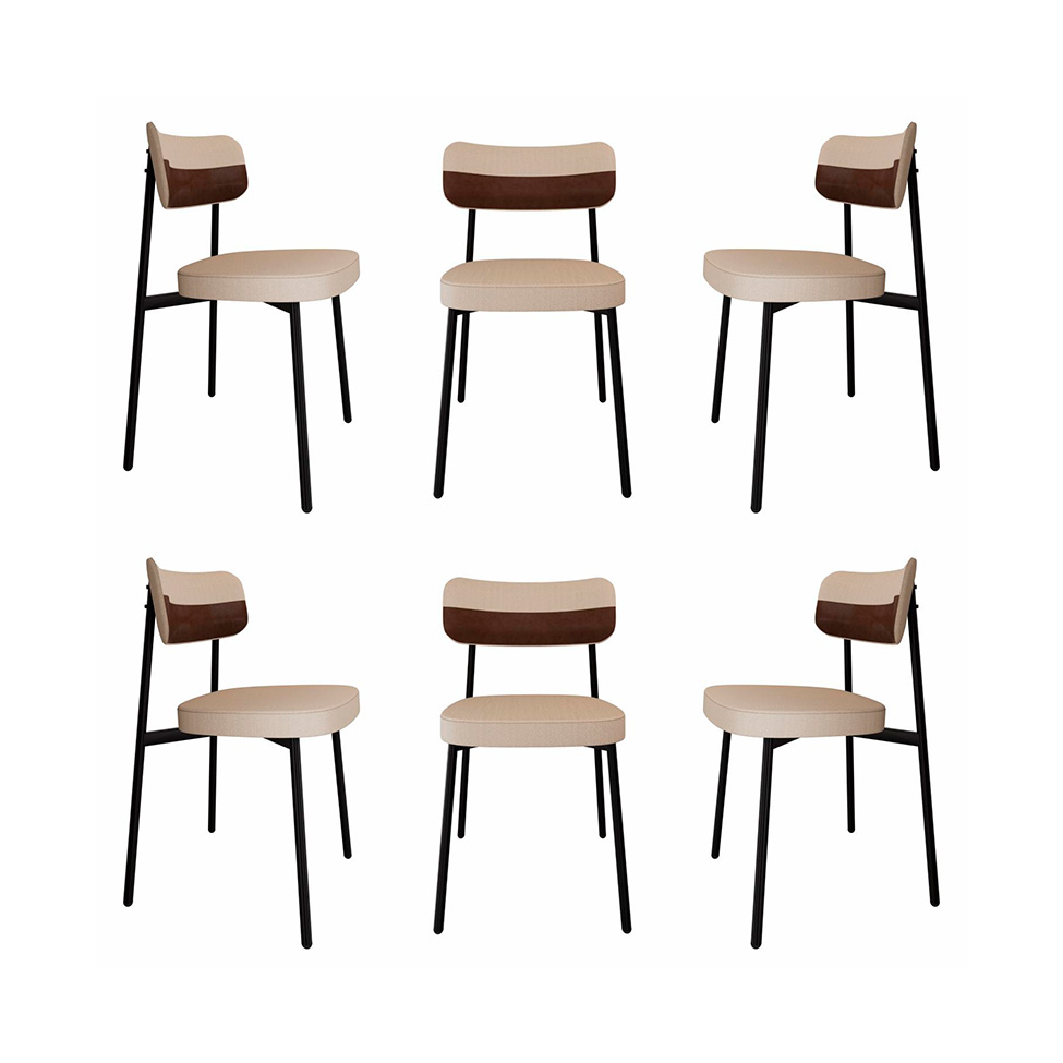 Conjunto de 6 Cadeiras Alloa com Detalhe Marrom Polipropileno Areia