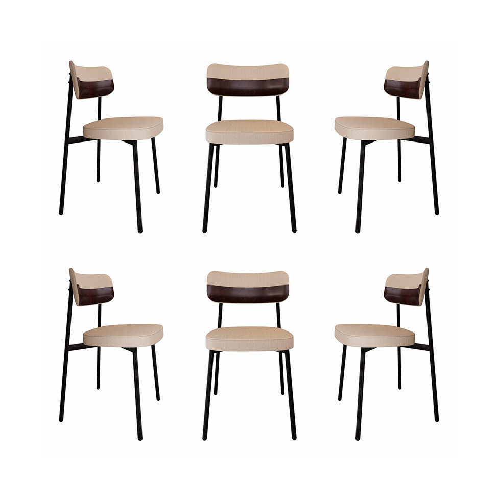 Conjunto de 6 Cadeiras Alloa com Detalhe Marrom Polipropileno Areia e Preta