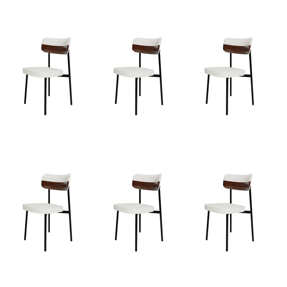 Conjunto de 6 Cadeiras Alloa com Detalhe Marrom Polipropileno Branca