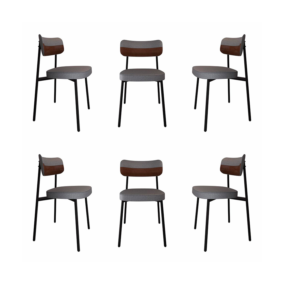 Conjunto de 6 Cadeiras Alloa com Detalhe Marrom Polipropileno Cinza