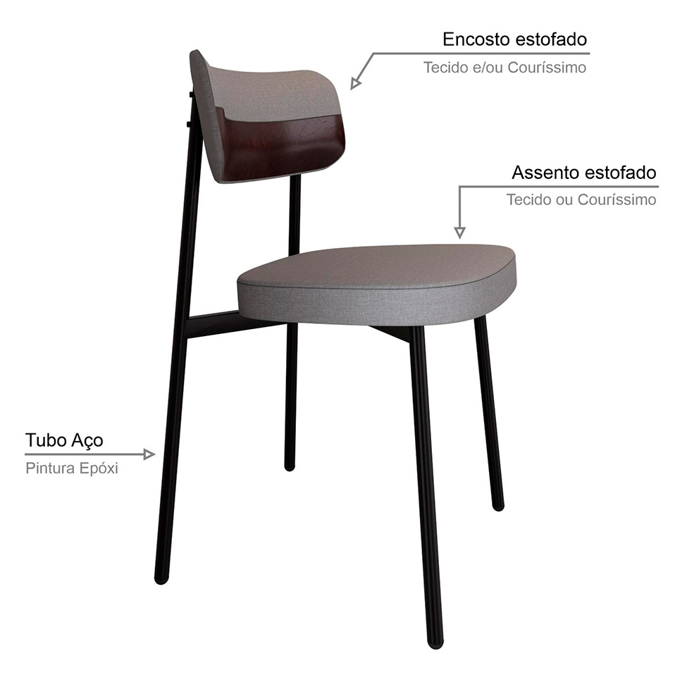 Conjunto de 6 Cadeiras Alloa com Detalhe Marrom Polipropileno Cinza Claro e Preta