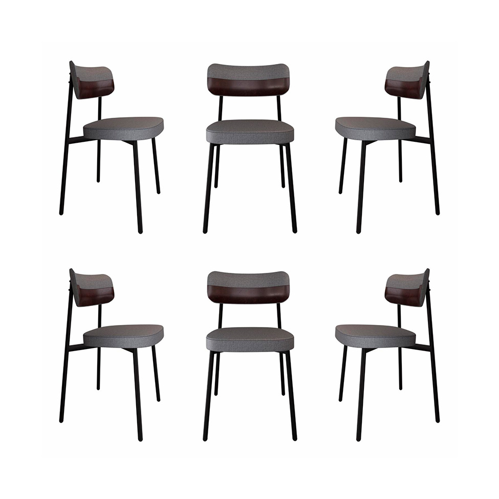 Conjunto de 6 Cadeiras Alloa com Detalhe Marrom Polipropileno Cinza e Preta