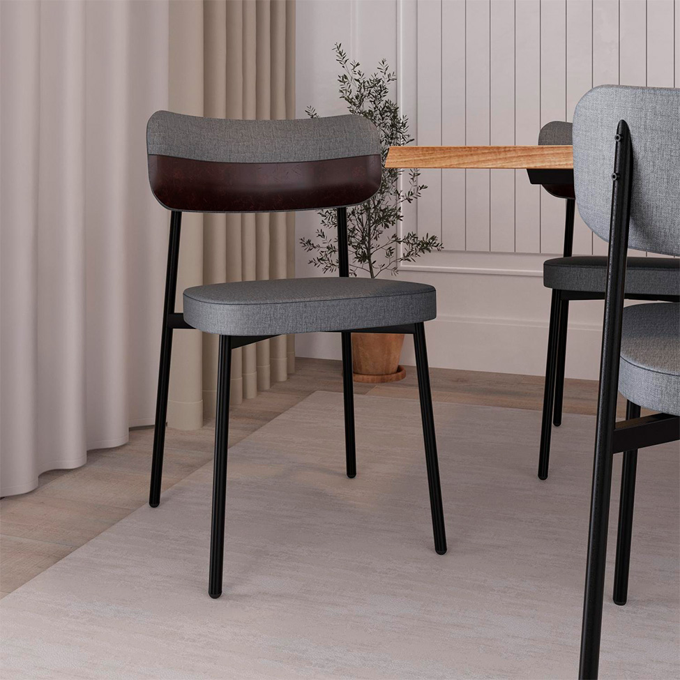 Conjunto de 6 Cadeiras Alloa com Detalhe Marrom Polipropileno Cinza e Preta