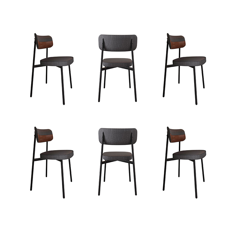 Conjunto de 6 Cadeiras Alloa com Detalhe Marrom Polipropileno Grafite