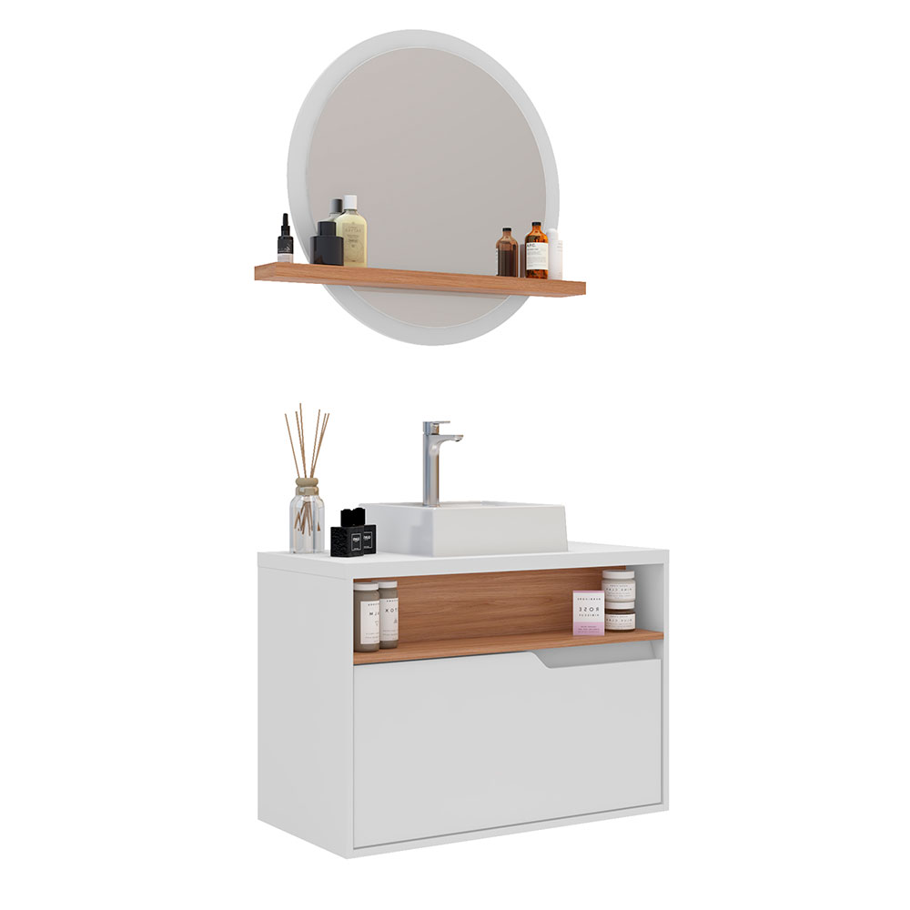 Conjunto de Armário de Banheiro com Espelho e Gabinete 1 PT Jasper Branco e Itapuã