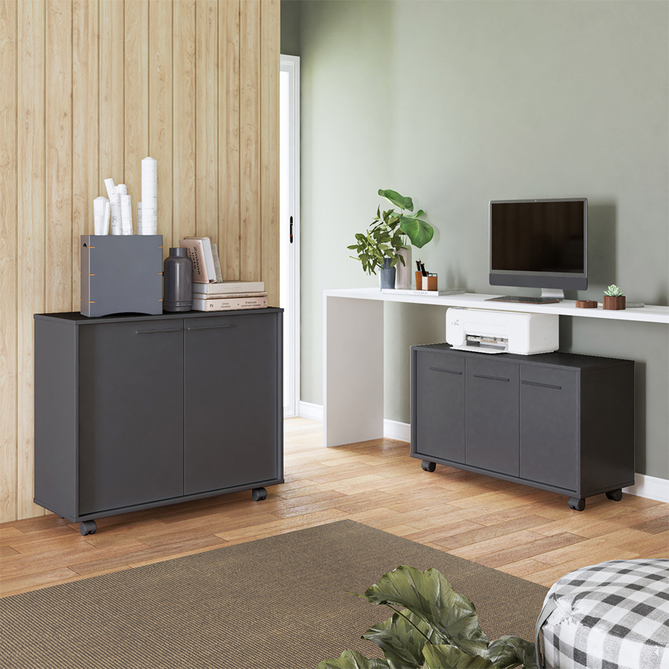 Conjunto de Armário de Escritório Tessa 3 PT com Buffet Line 2 PT Preto