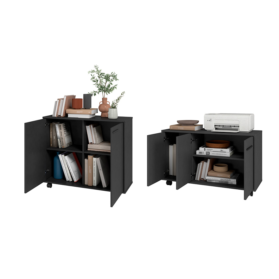 Conjunto de Armário de Escritório Tessa 3 PT com Buffet Line 2 PT Preto