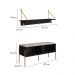 Conjunto de Banco Sapateira com Prateleira Oslo  Nero e Dourado