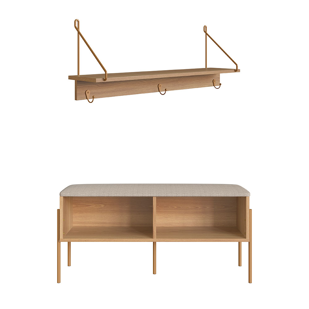 Conjunto de Banco Sapateira com Prateleira Oslo Hanover e Dourado