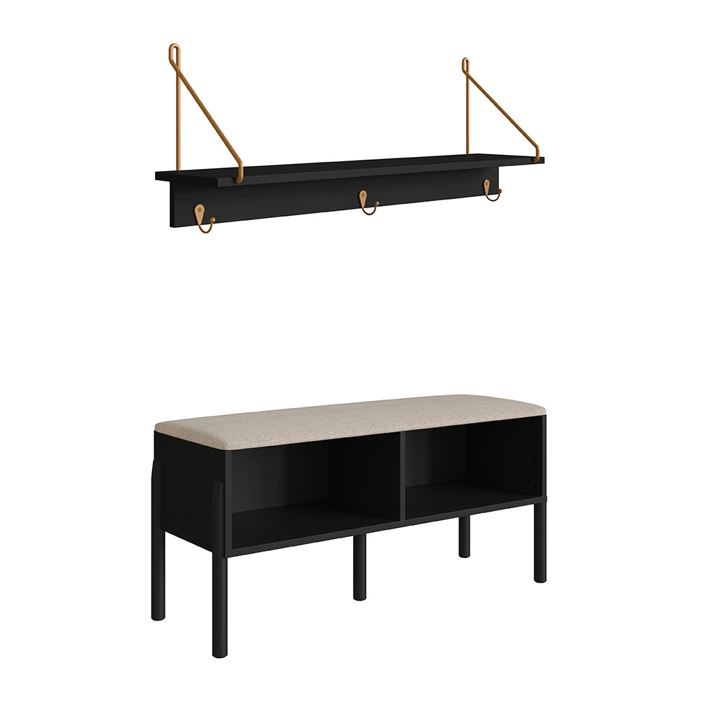 Conjunto de Banco Sapateira com Prateleira Oslo Nero e Preto