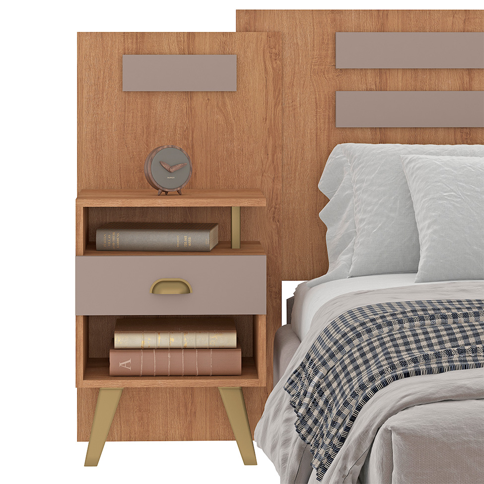 Conjunto de Cabeceira Casal com 2 Mesas de Apoio Duna 2 GV Mel e Fendi