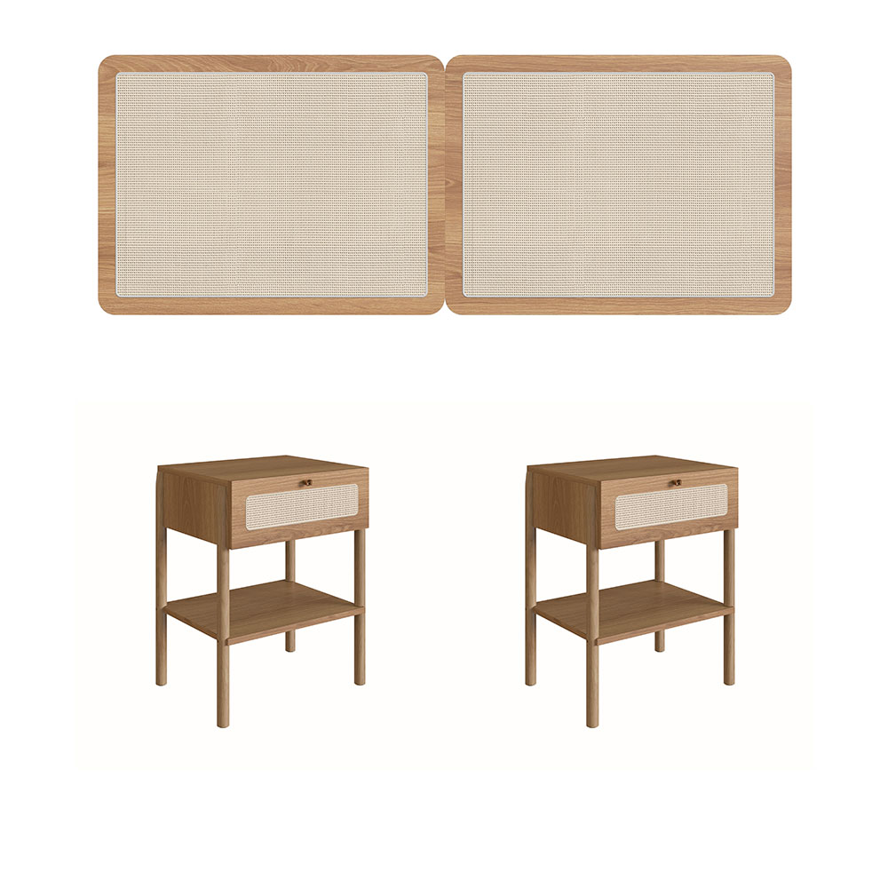 Conjunto de Cabeceira Casal com 2 Mesas de Apoio Oslo 1 GV Hanover