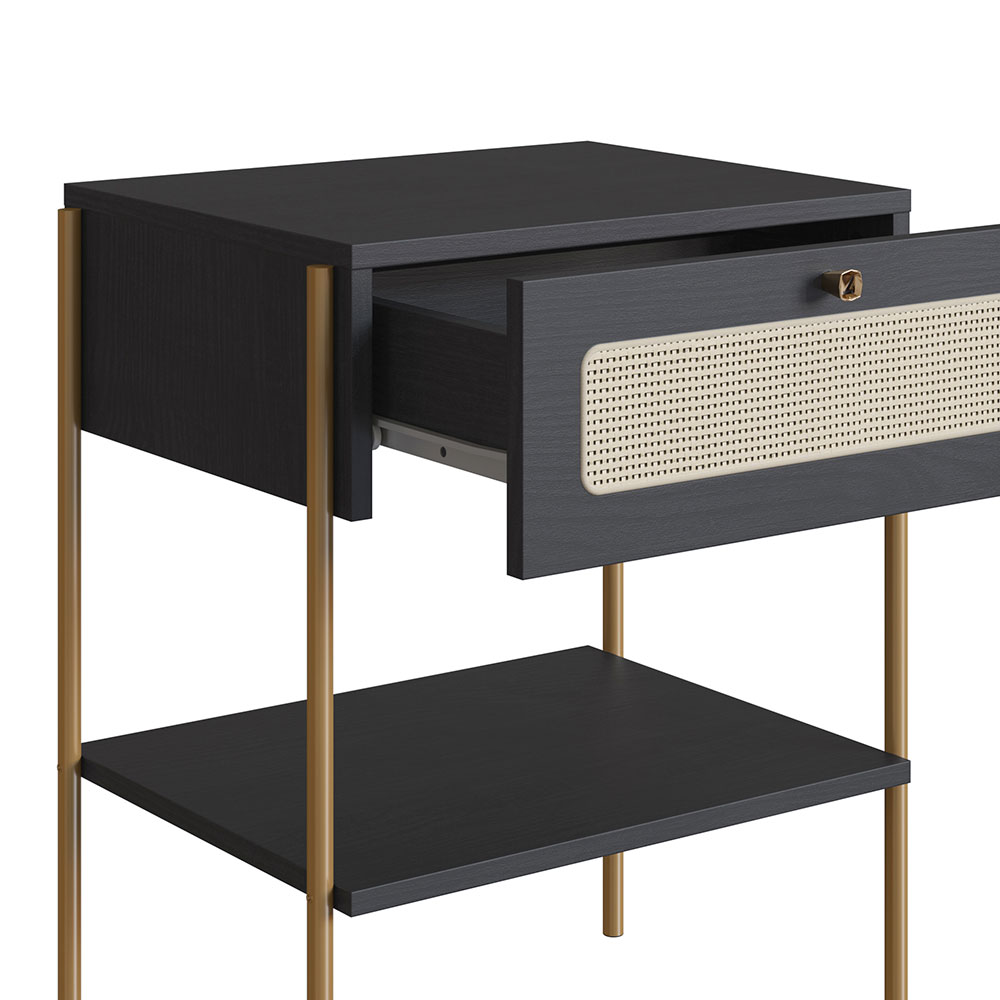 Conjunto de Cabeceira Casal com 2 Mesas de Apoio Oslo 1 GV Preto e Dourado