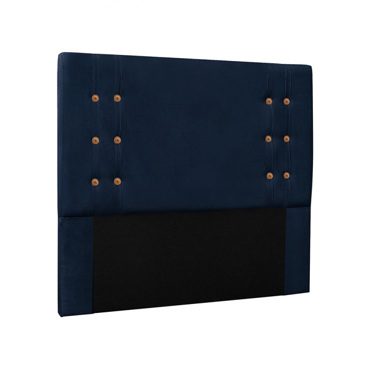 Conjunto de Cabeceira Casal com Recamier Gênova Suede Azul Marinho
