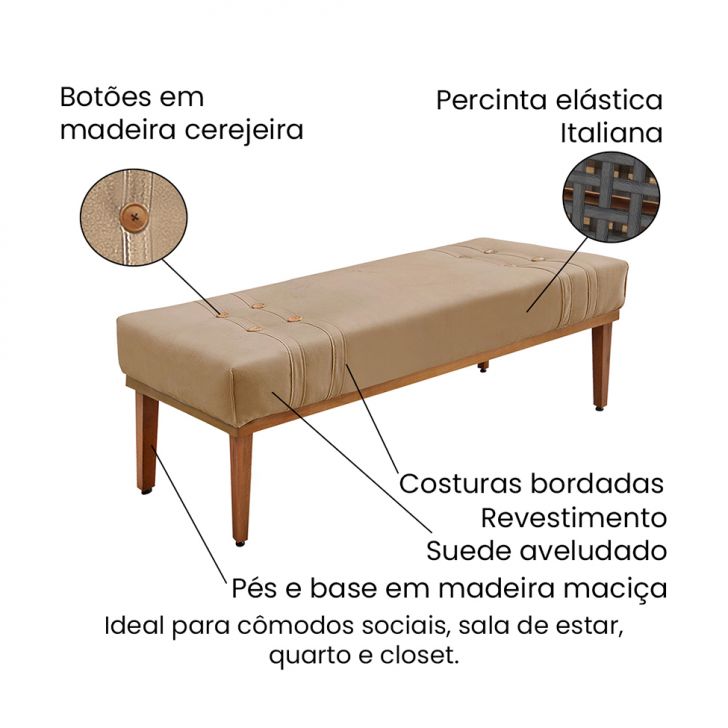 Conjunto de Cabeceira Casal com Recamier Gênova Suede Bege