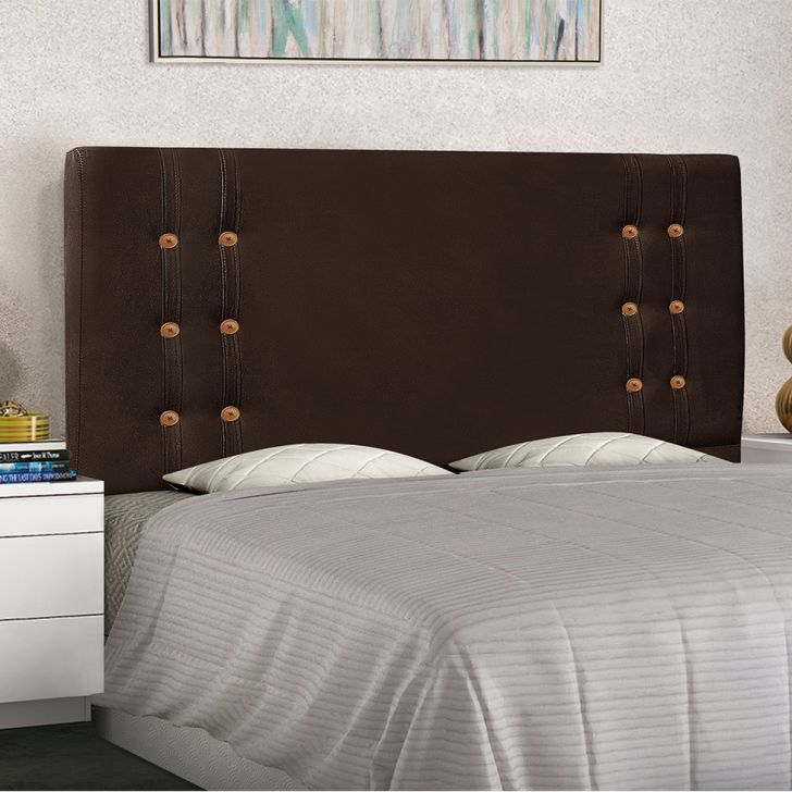 Conjunto de Cabeceira Casal com Recamier Gênova Suede Café